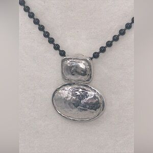 Vintage Barse Solid 925 Pendant Signed Hammered East West Oval Shape Rare Unique
